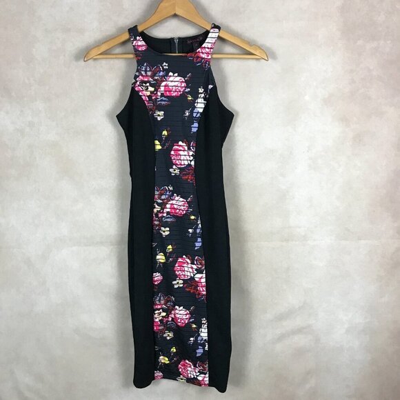 Material Girl Black Floral Striped Bodycon Dress NWT XS - Picture 3 of 10
